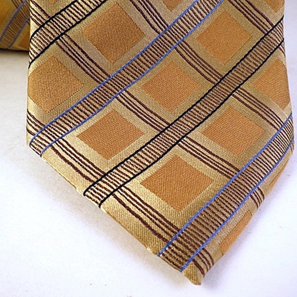ADOLFO Mens 100% Silk Neck Tie Yellow Gold Blue - Picture 2 of 7